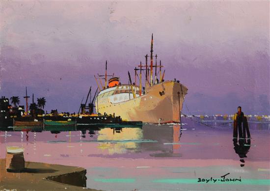 § Cecil Rochfort DOyly John (1906-1993) Freighter in a Mediterranean harbour 10 x 14in. unframed.